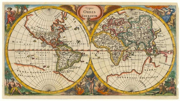 Huge PDF Terrarum Orbis 1690 Double Hemisphere Map of the world 