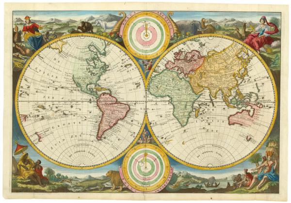 Huge PDF Double Hemisphere Map of the world Terrarum Orbis 1690 