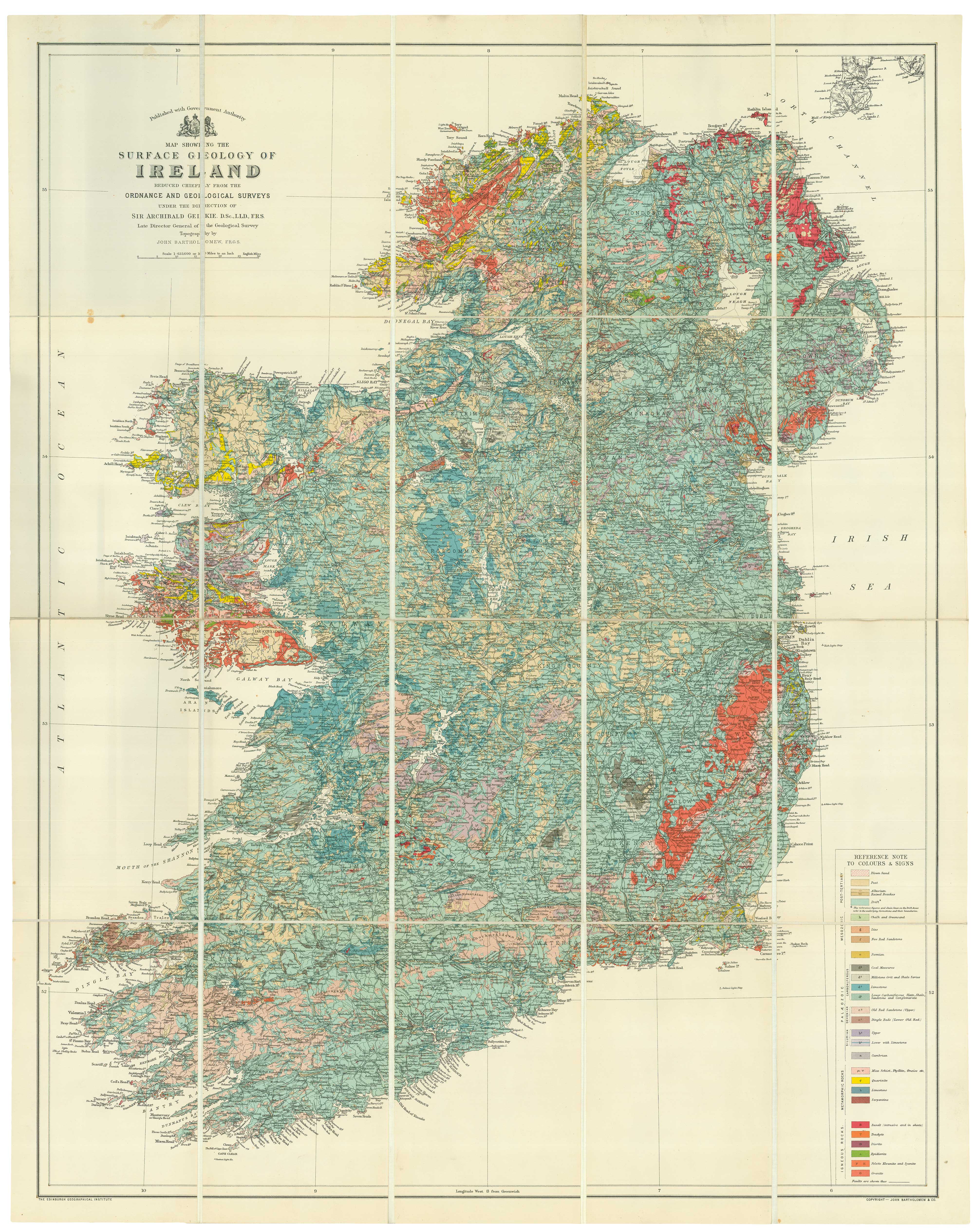 Map Showing the Surface Geology of Ireland Reduced chiefly from the Ordnance and Geological Surveys of Sir Archibald Geikie