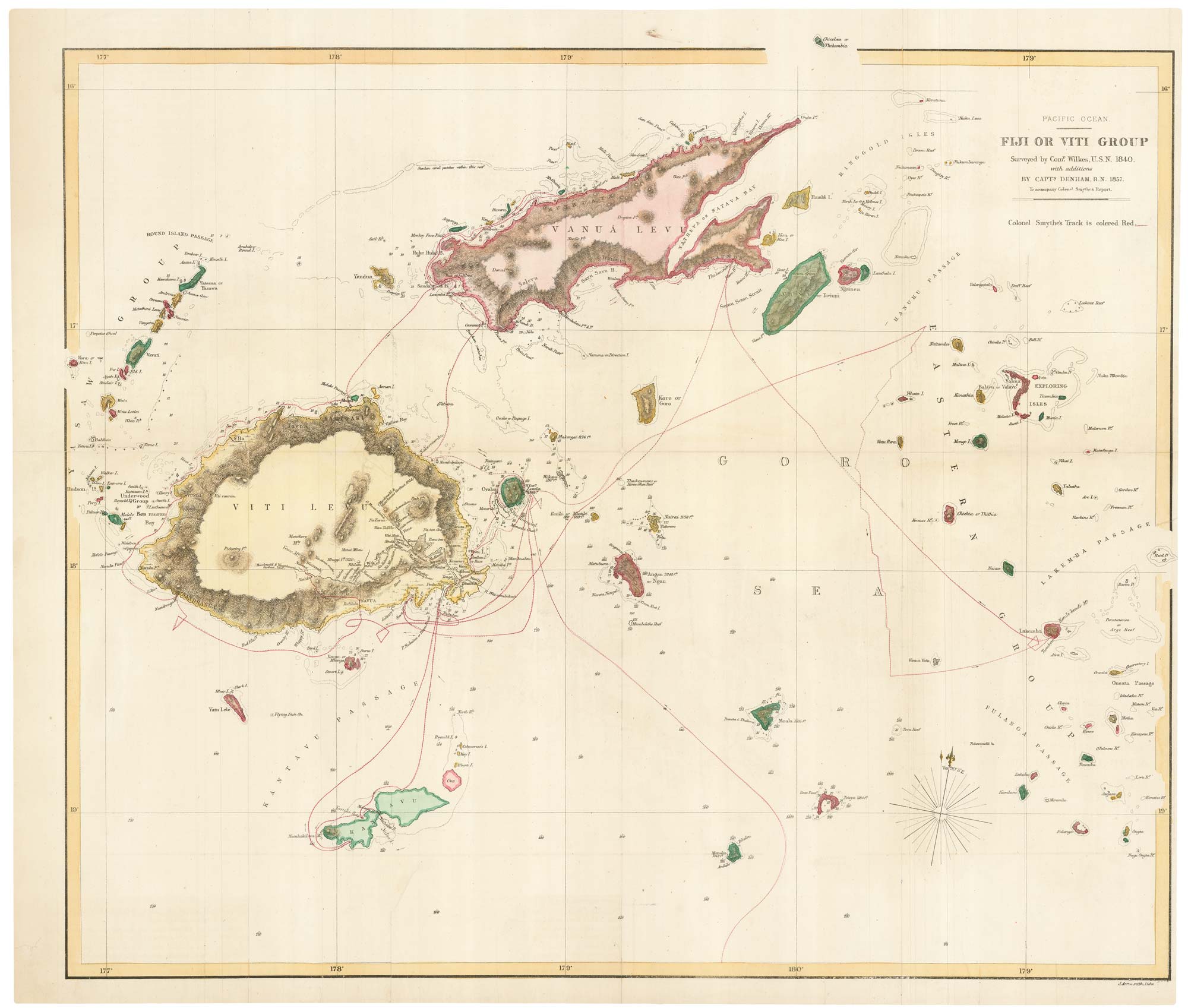 Fiji or Viti Group. Surveyed by Com.r Wilkes U.S.N. 1840. with additions by Capt.n Denham, R.N., 1857. To accompany Colonel Smythe's Report.