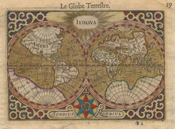 Hondius-Bertius World double-hemisphere