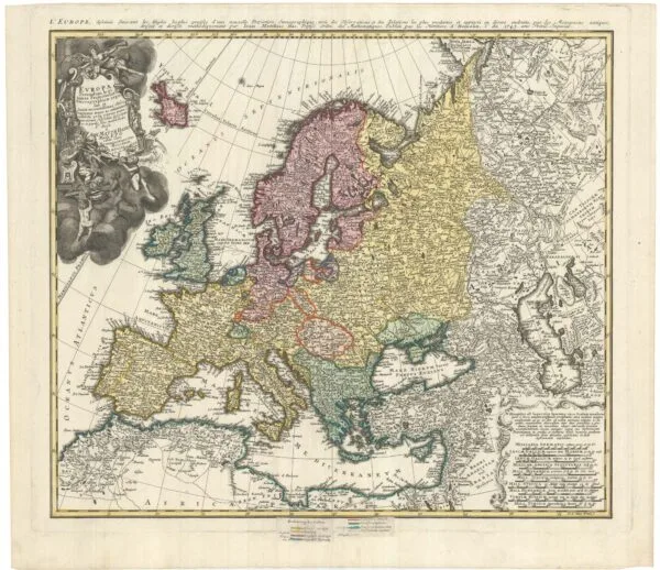 A mid-18th century map of Europe showing the spread of religions