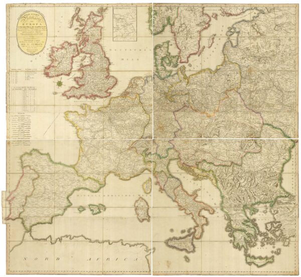 Rare map of the postal routes of Europe